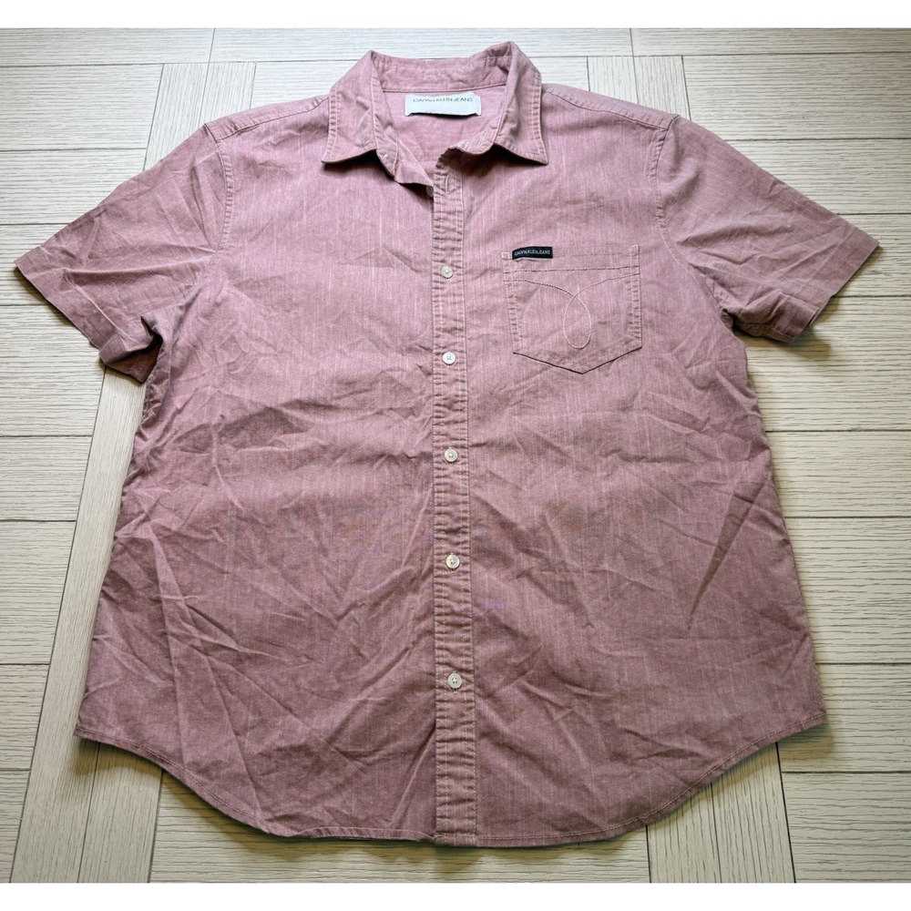 Calvin Klein Men's Short Sleeve Western Stitched Pocket Button Down Shirt Sz L